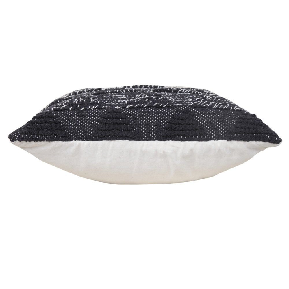20" Black And White Geometric Cotton Throw Pillow Cover with Texture
