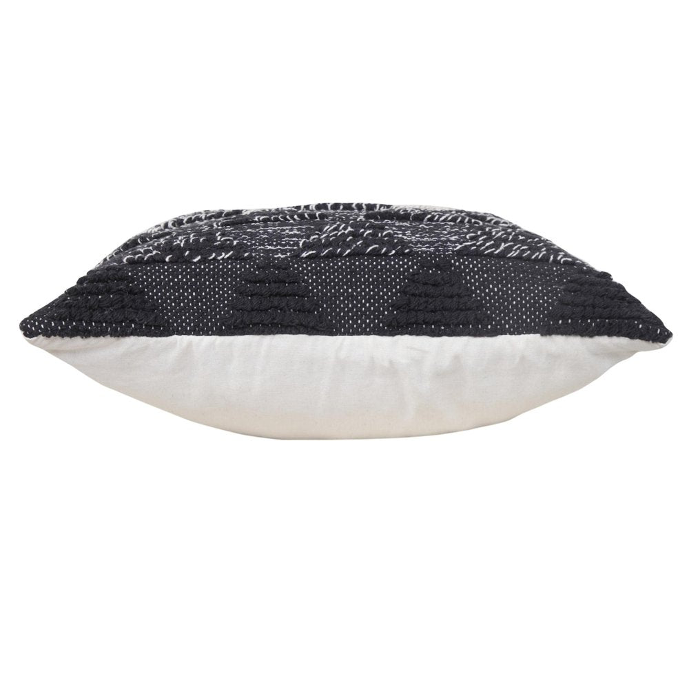 20" Black And White Geometric Cotton Throw Pillow Cover with Texture