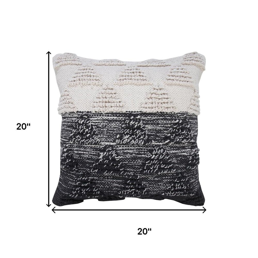 20" Black And White Geometric Cotton Throw Pillow Cover with Texture