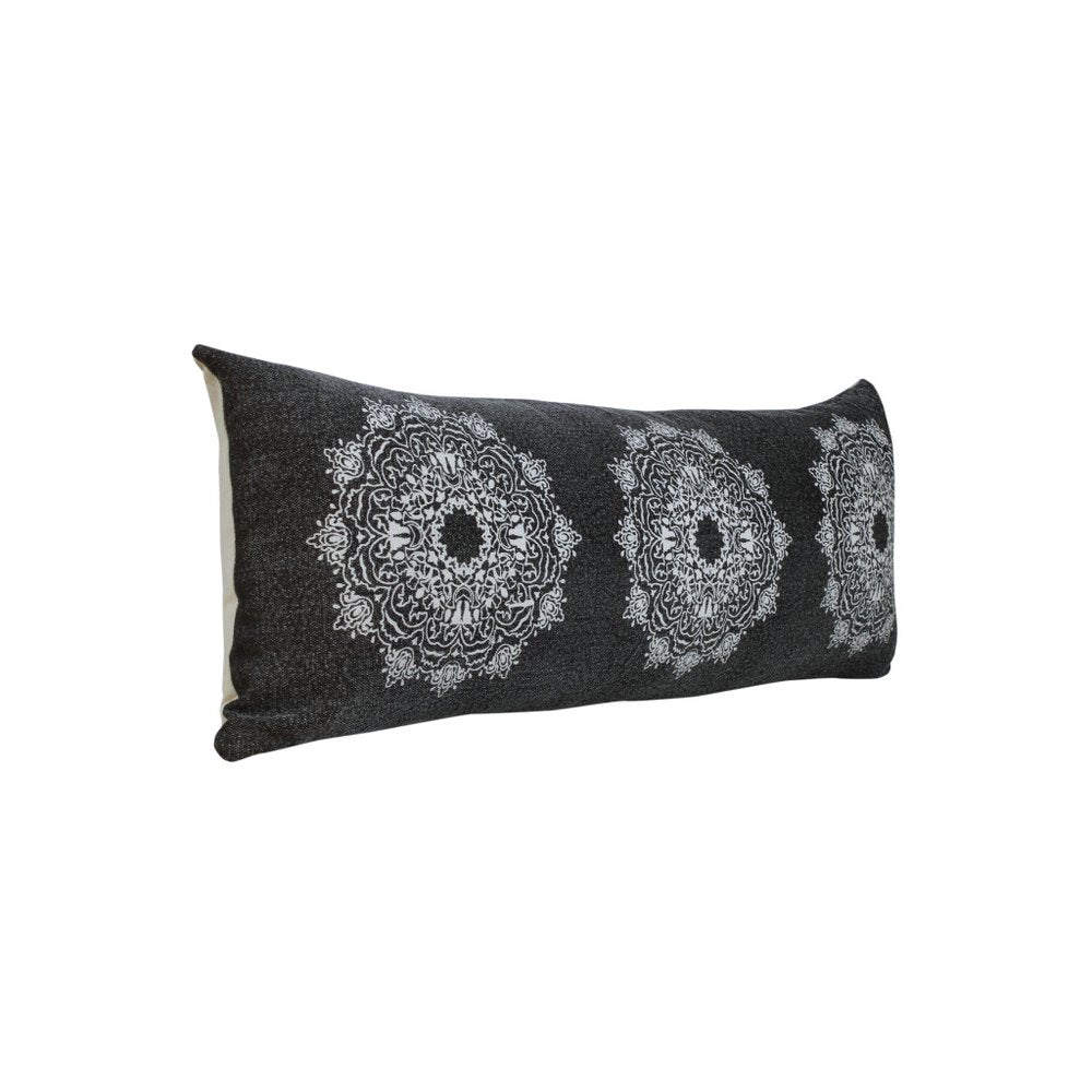 14" X 36" Black And White Lumbar Medallion Cotton Throw Pillow Cover