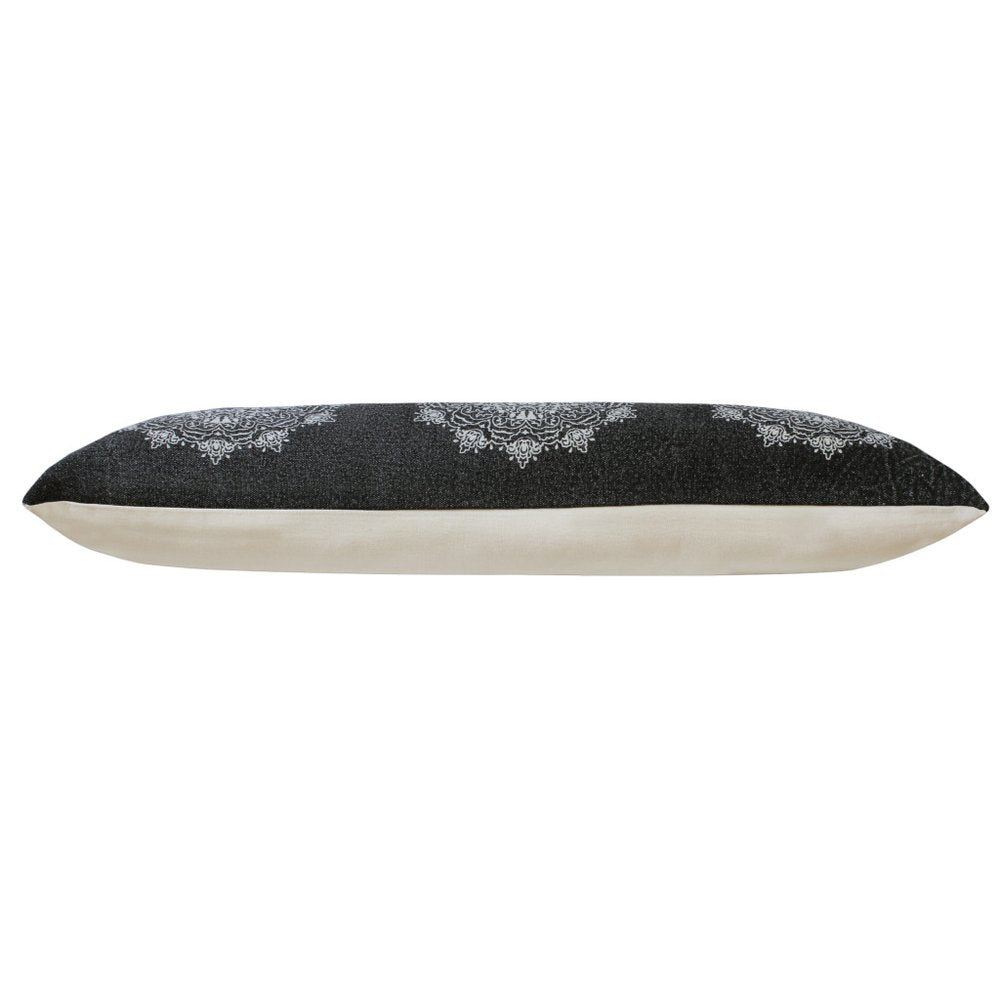 14" X 36" Black And White Lumbar Medallion Cotton Throw Pillow Cover