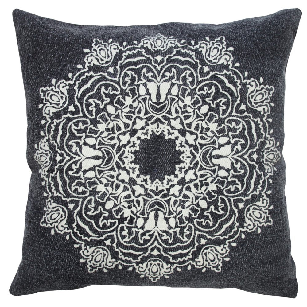 20" Black And White Medallion Cotton Throw Pillow Cover