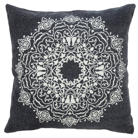 20" Black And White Medallion Cotton Throw Pillow Cover