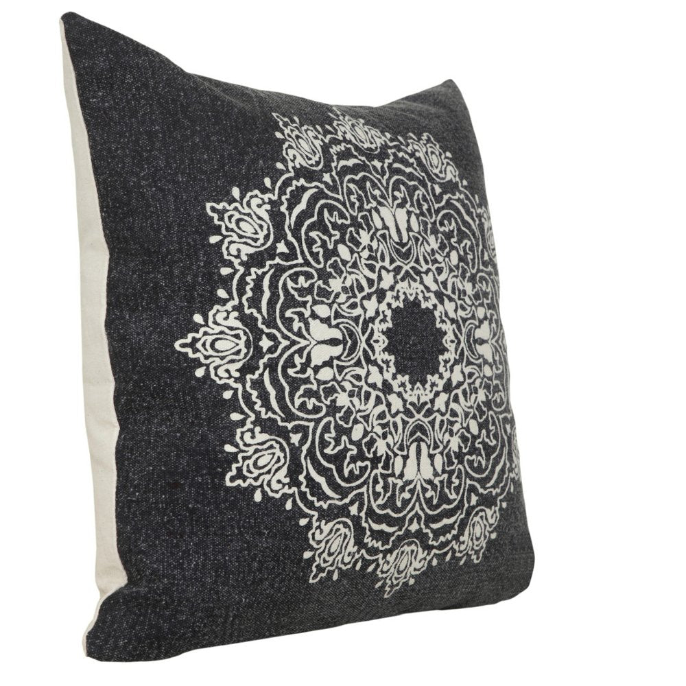 20" Black And White Medallion Cotton Throw Pillow Cover