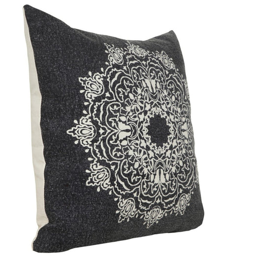 20" Black And White Medallion Cotton Throw Pillow Cover