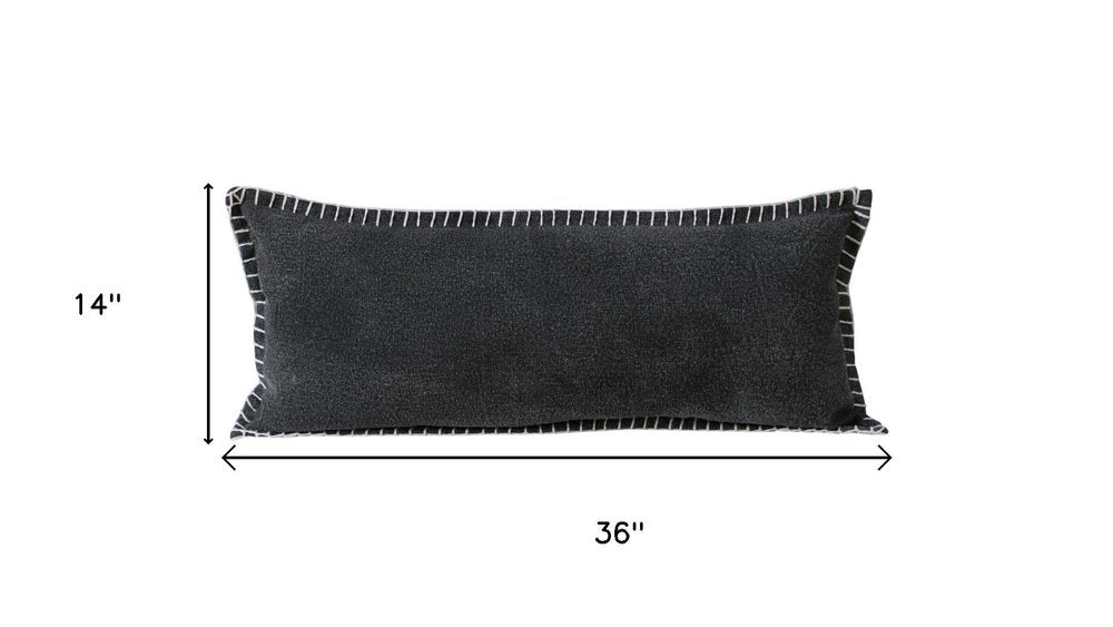 14" X 36" Black Lumbar Cotton Throw Pillow Cover