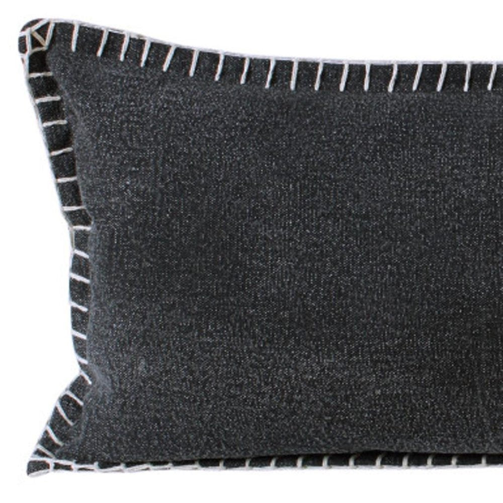 14" X 36" Black Lumbar Cotton Throw Pillow Cover