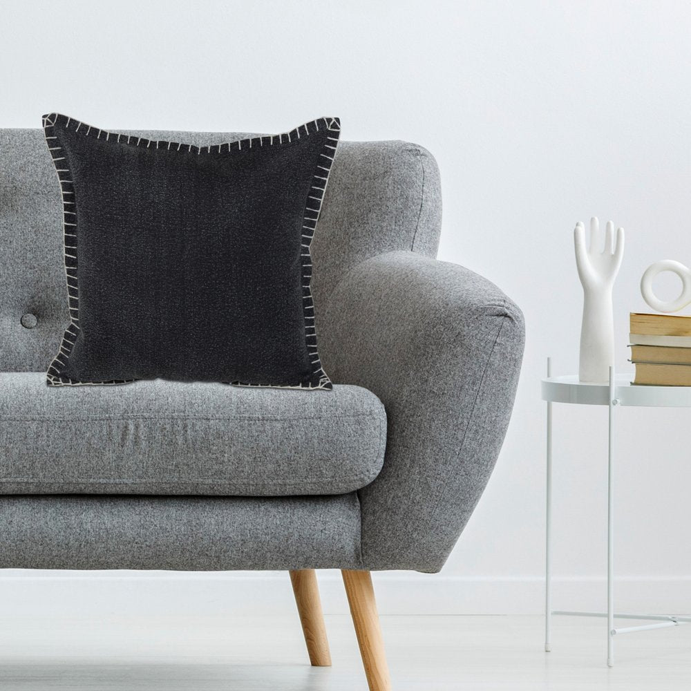 20" Black Cotton Throw Pillow Cover