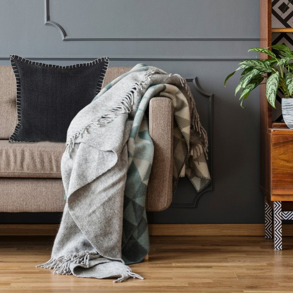 20" Black Cotton Throw Pillow Cover