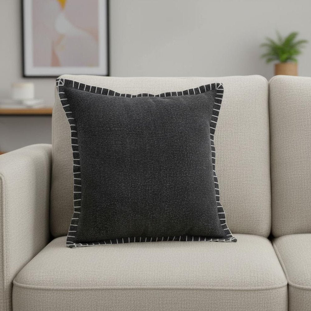 20" Black Cotton Throw Pillow Cover