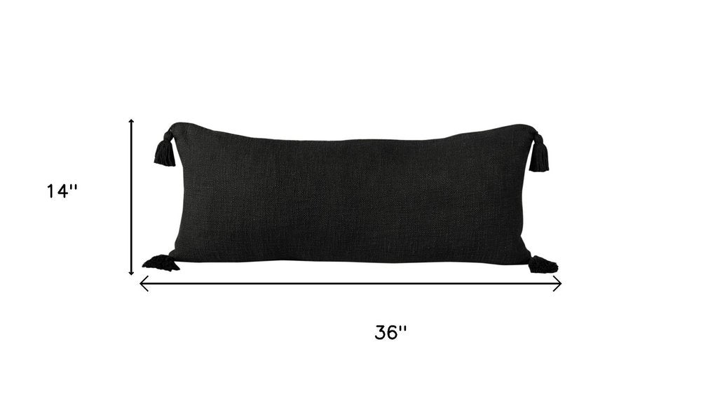 14" X 36" Black Lumbar Cotton Throw Pillow Cover
