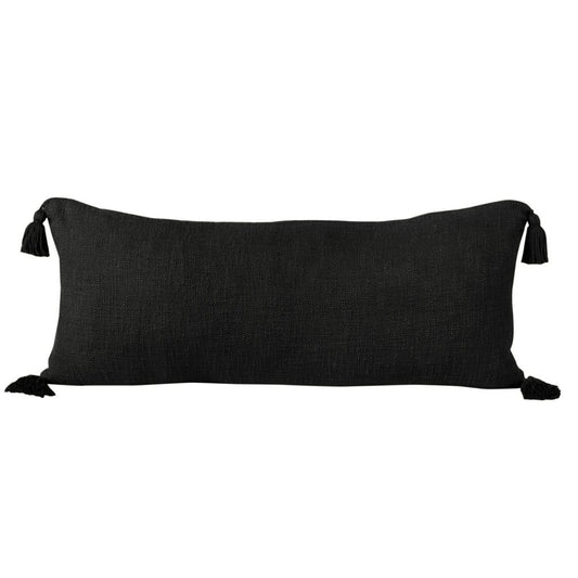 14" X 36" Black Lumbar Cotton Throw Pillow Cover