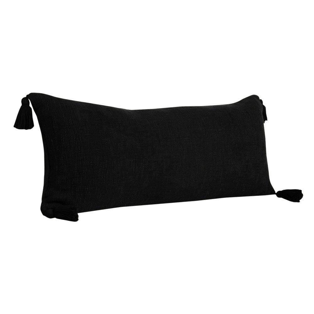 14" X 36" Black Lumbar Cotton Throw Pillow Cover
