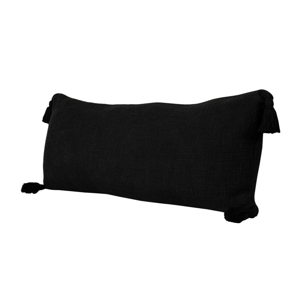 14" X 36" Black Lumbar Cotton Throw Pillow Cover