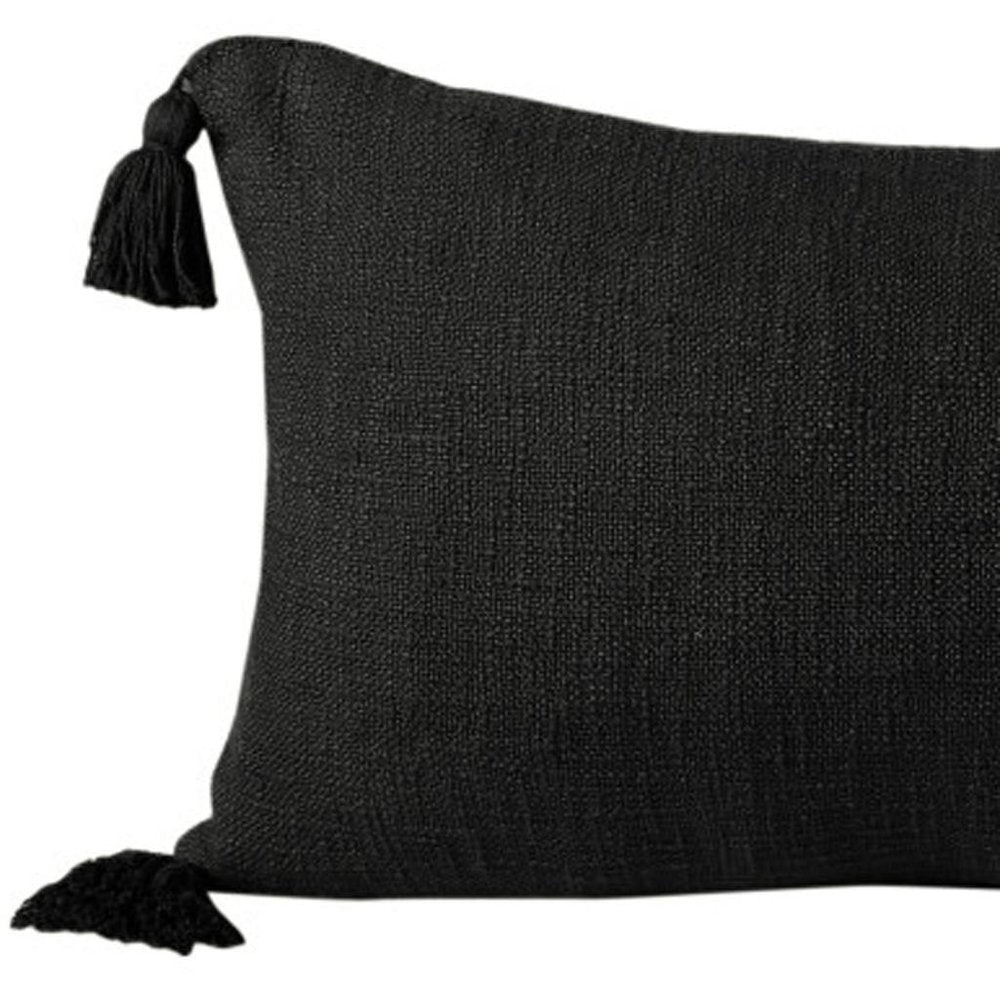 14" X 36" Black Lumbar Cotton Throw Pillow Cover