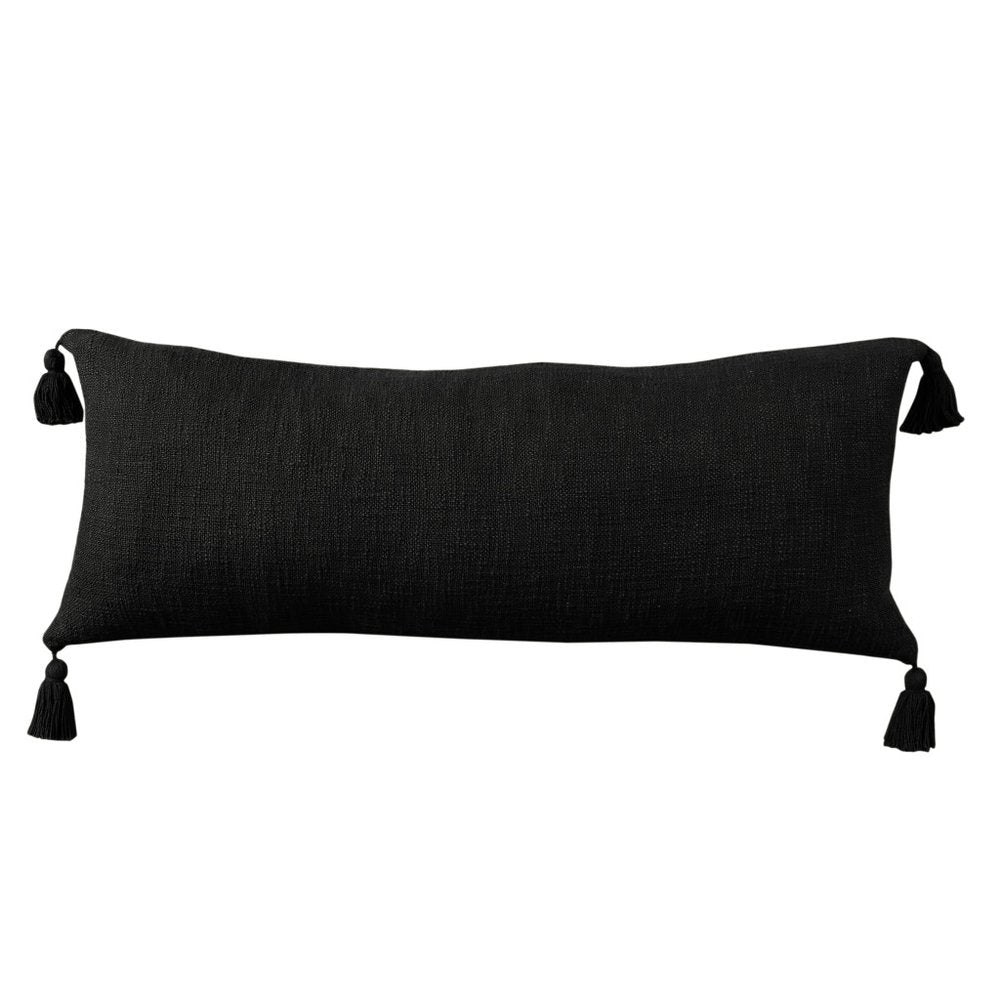 14" X 36" Black Lumbar Cotton Throw Pillow Cover