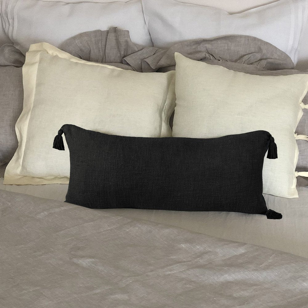 14" X 36" Black Lumbar Cotton Throw Pillow Cover