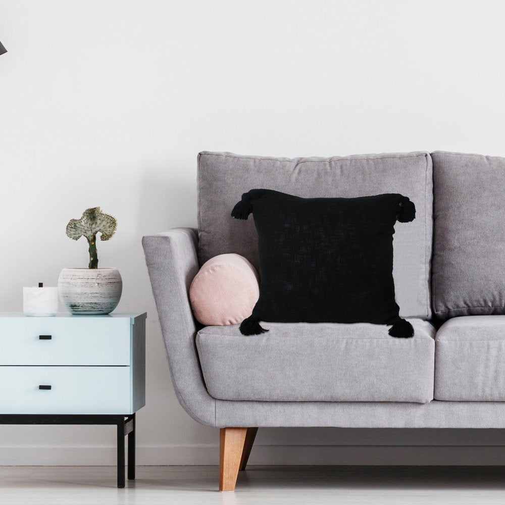 20" Black Cotton Throw Pillow Cover