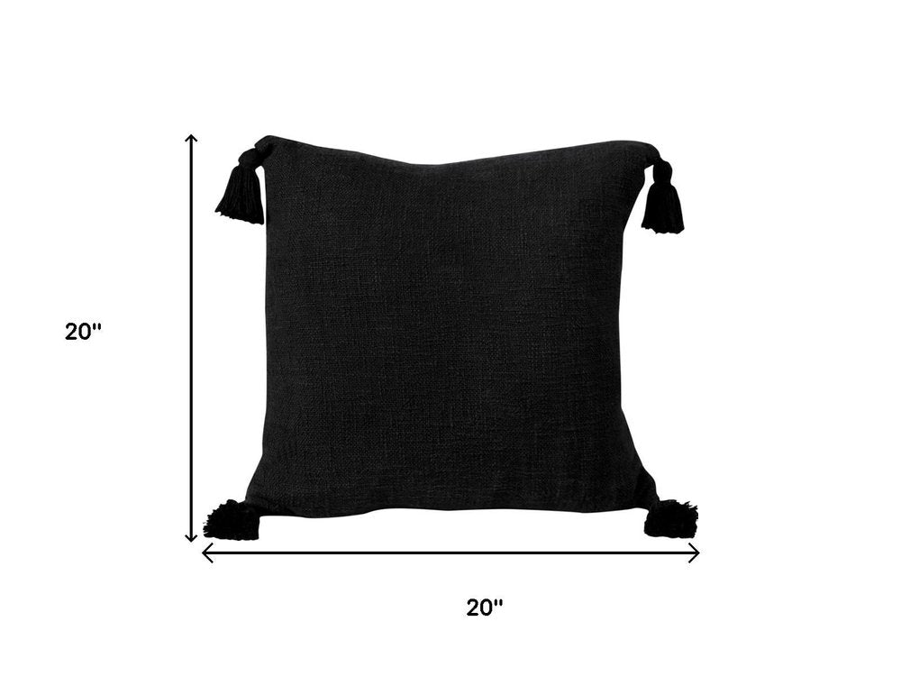 20" Black Cotton Throw Pillow Cover