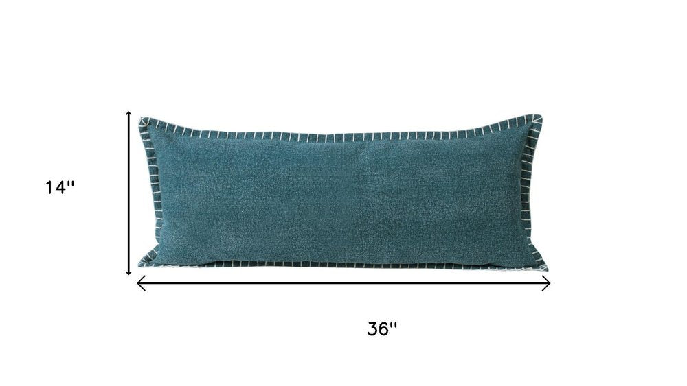 14" X 36" Green Lumbar Cotton Throw Pillow Cover
