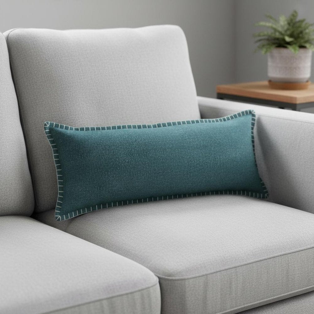 14" X 36" Green Lumbar Cotton Throw Pillow Cover