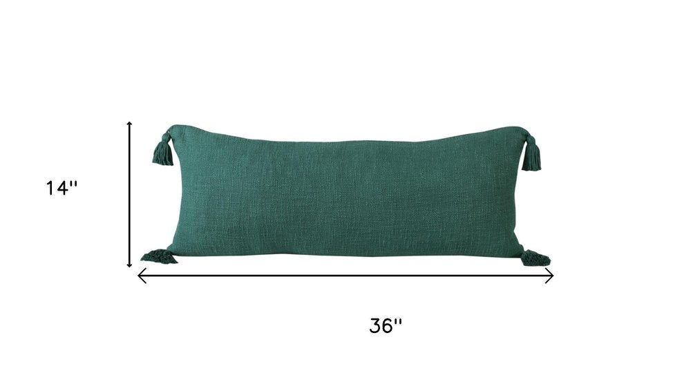 14" X 36" Green Lumbar Cotton Throw Pillow Cover