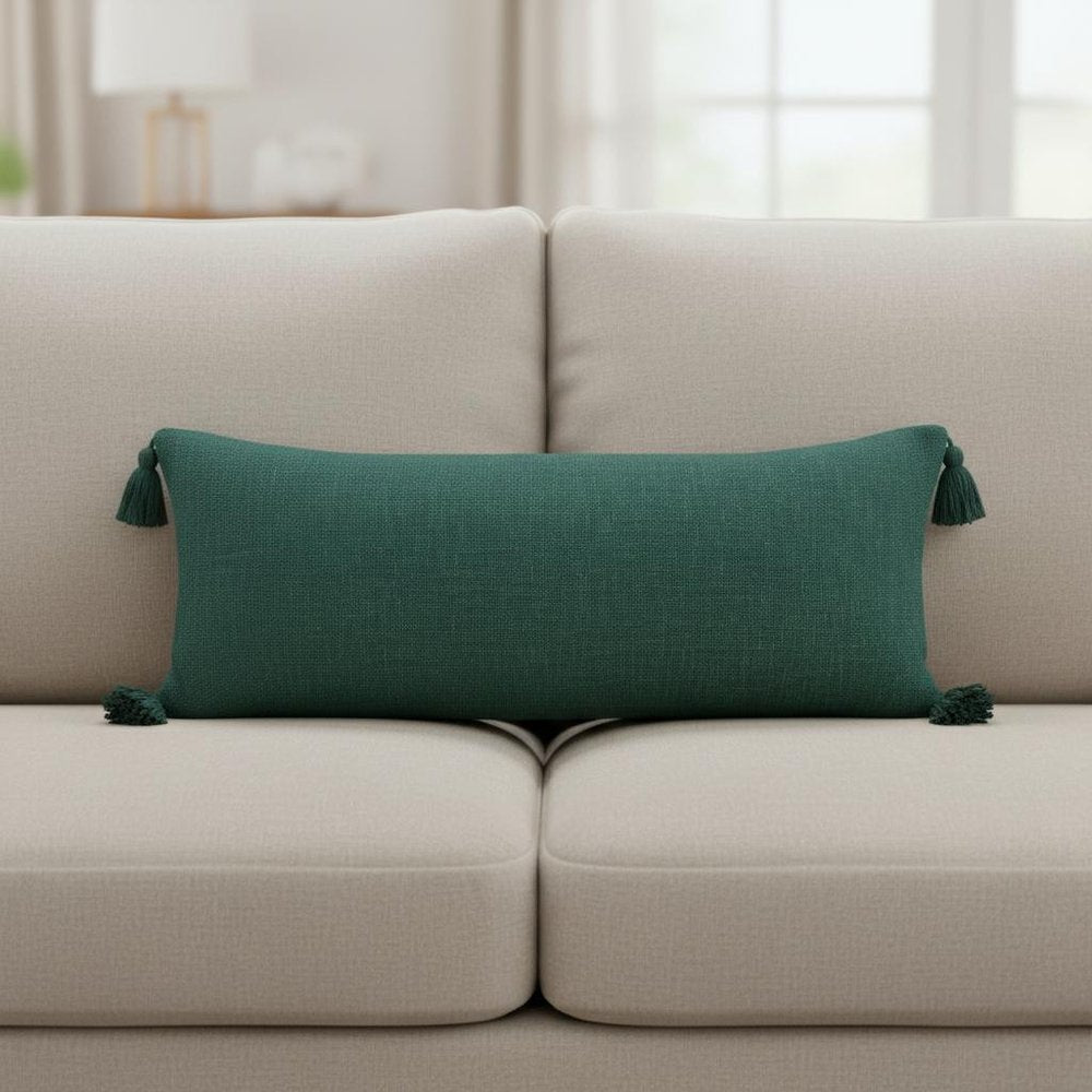 14" X 36" Green Lumbar Cotton Throw Pillow Cover
