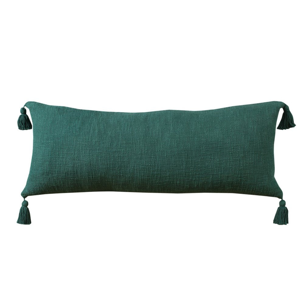 14" X 36" Green Lumbar Cotton Throw Pillow Cover