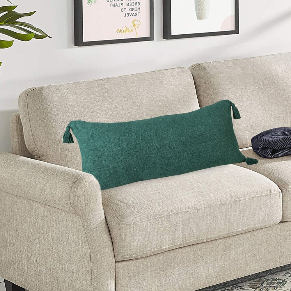 14" X 36" Green Lumbar Cotton Throw Pillow Cover