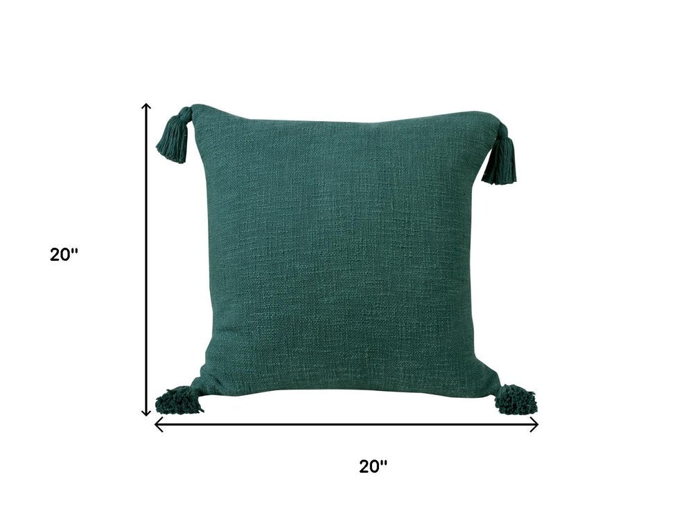 20" Green Cotton Throw Pillow Cover