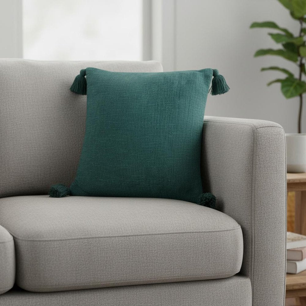 20" Green Cotton Throw Pillow Cover