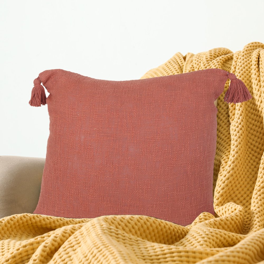 20" Red And Orange Cotton Throw Pillow Cover