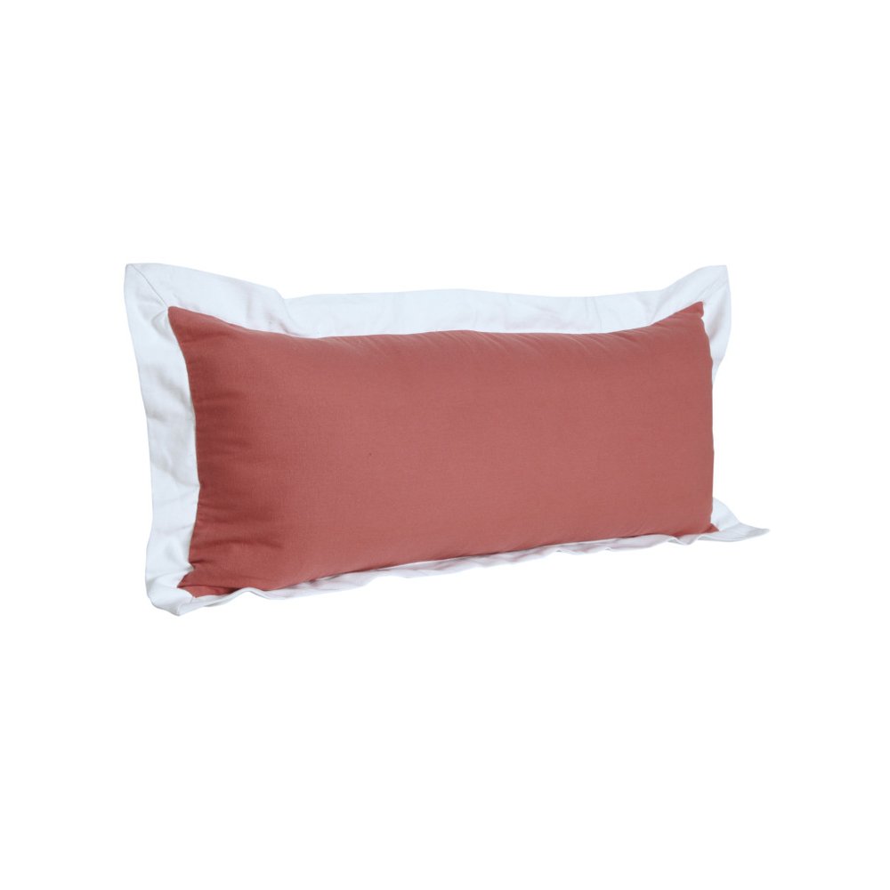 14" X 36" Pink And White Lumbar Color Block Cotton Throw Pillow Cover