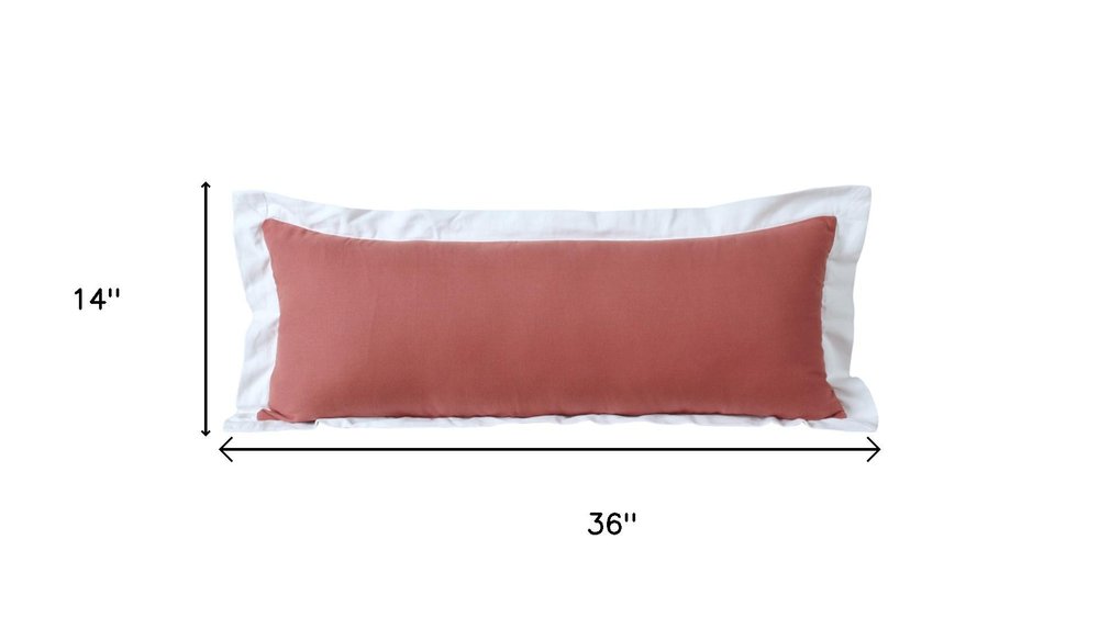 14" X 36" Coral And White Lumbar Color Block Cotton Throw Pillow Cover