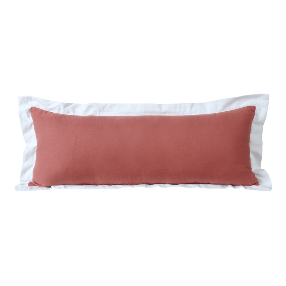 14" X 36" Coral And White Lumbar Color Block Cotton Throw Pillow Cover