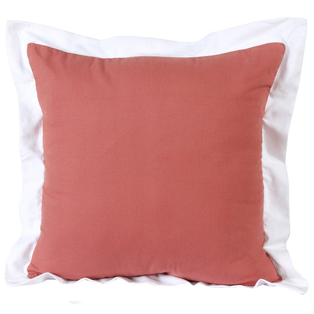 20" Coral And White Color Block Cotton Throw Pillow Cover