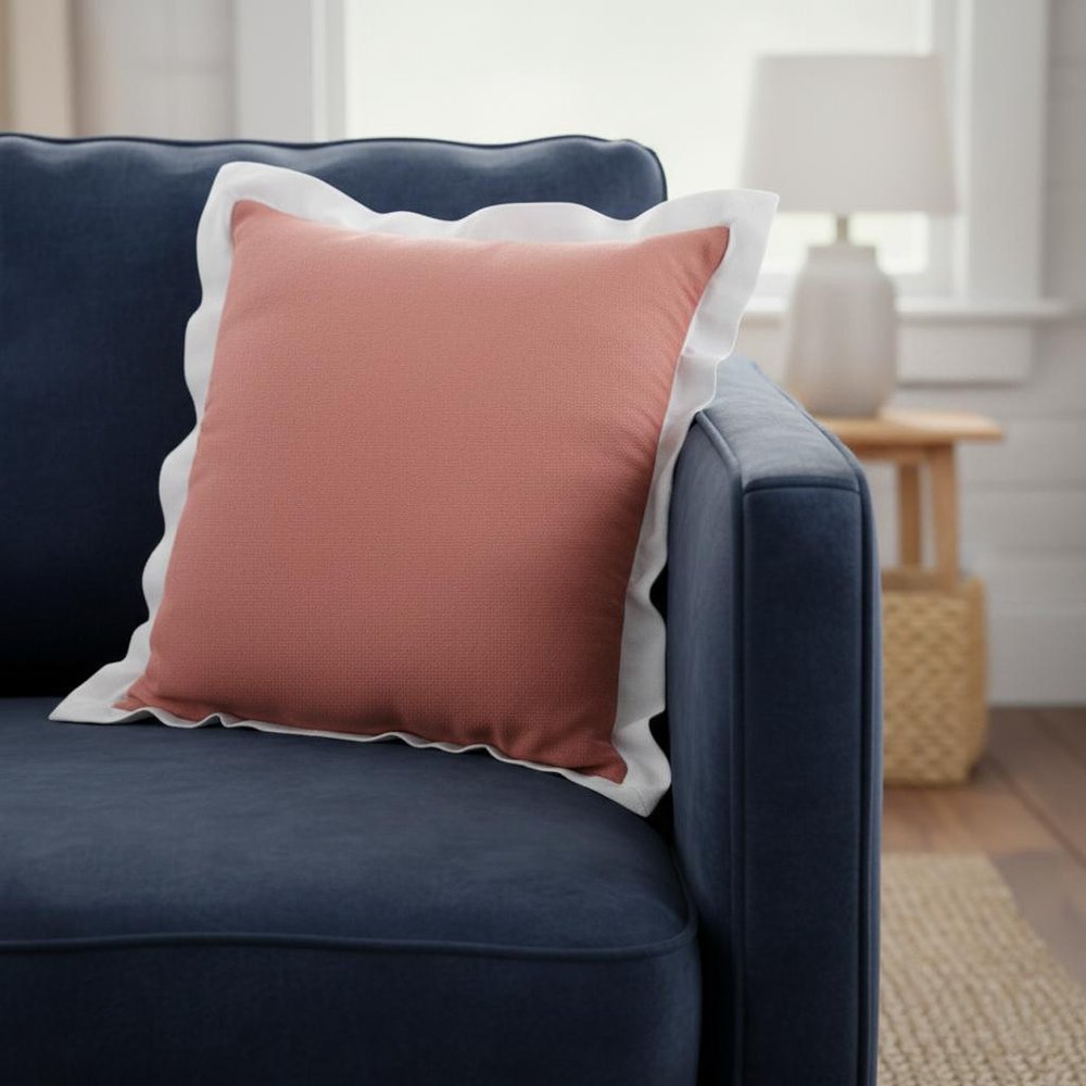 20" Coral And White Color Block Cotton Throw Pillow Cover
