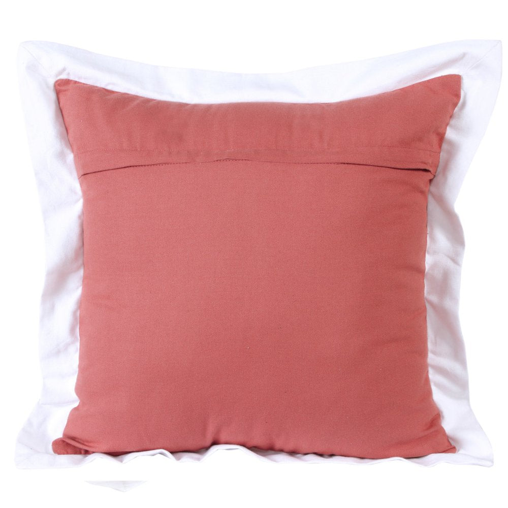 20" Coral And White Color Block Cotton Throw Pillow Cover
