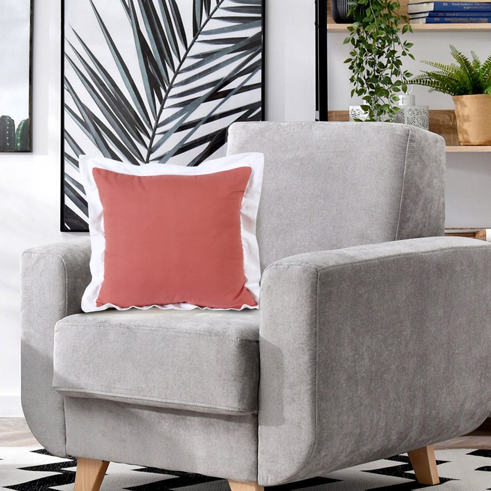 20" Pink And White Color Block Cotton Throw Pillow Cover