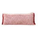 14" X 36" Red And White Lumbar Color Block Cotton Throw Pillow Cover with Fringe