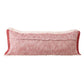 14" X 36" Red And White Lumbar Color Block Cotton Throw Pillow Cover with Fringe