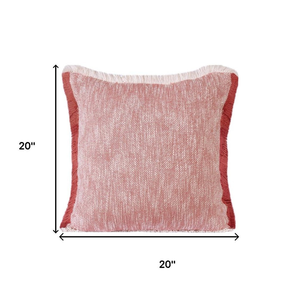 20" Red And White Color Block Cotton Throw Pillow Cover