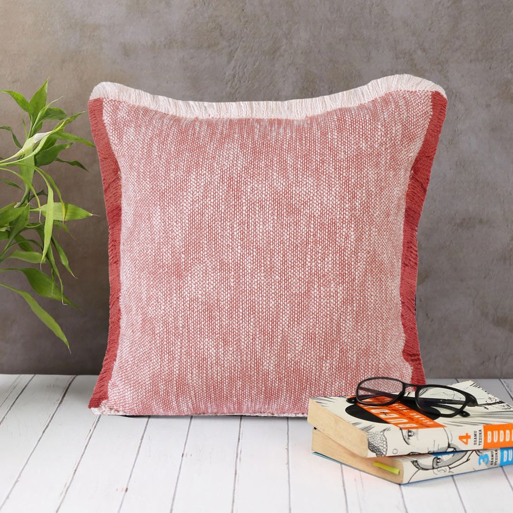 20" Red And White Color Block Cotton Throw Pillow Cover