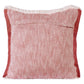 20" Red And White Color Block Cotton Throw Pillow Cover with Fringe