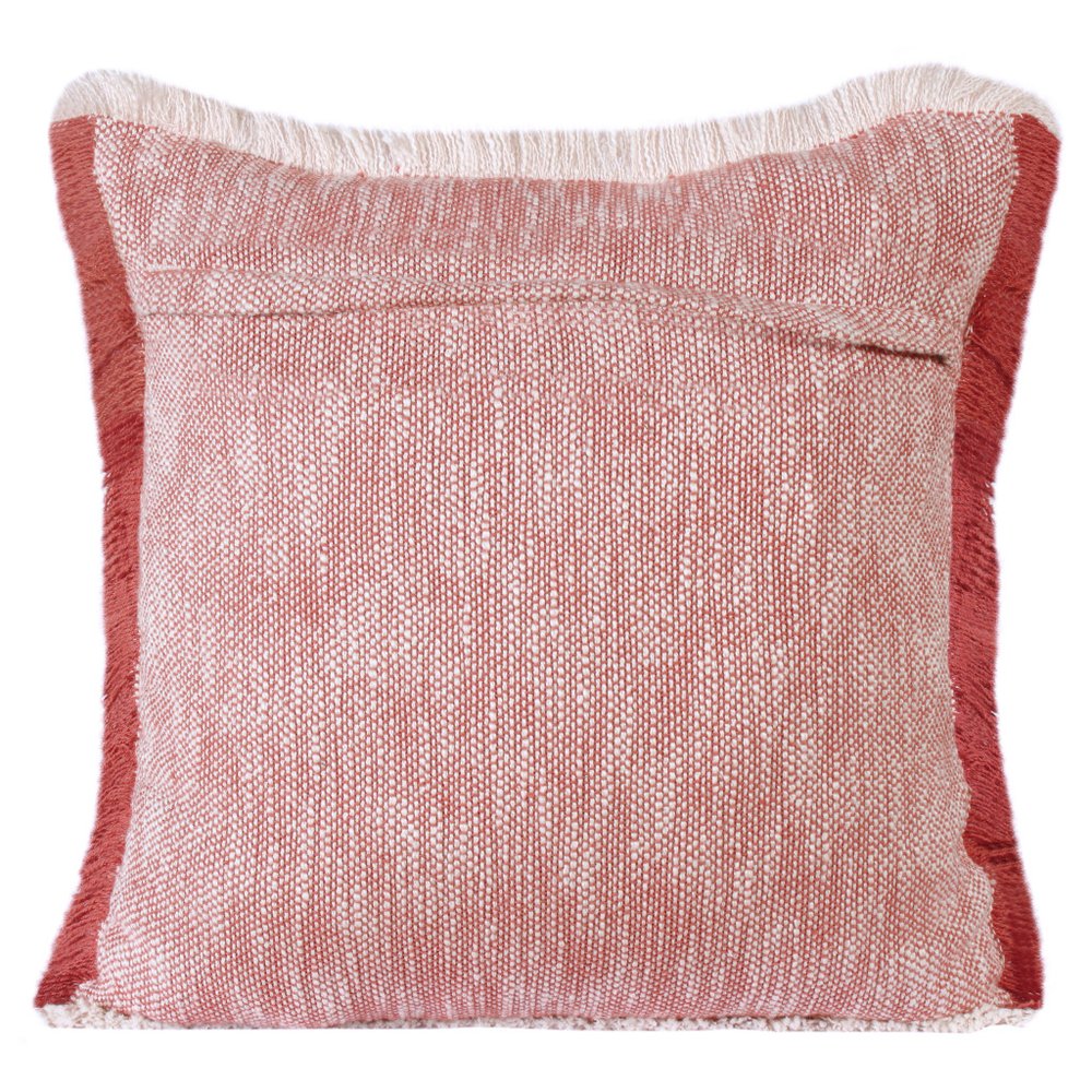 20" Red And White Color Block Cotton Throw Pillow Cover with Fringe
