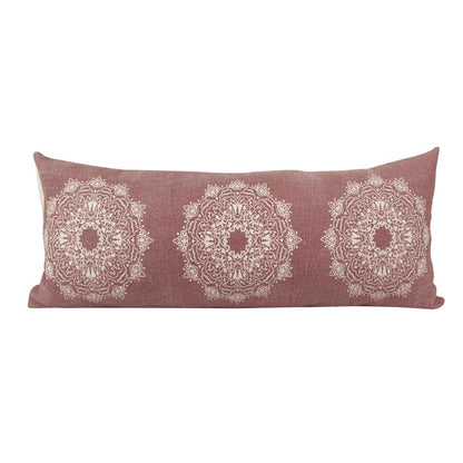14" X 36" Dusty Rose And White Lumbar Medallion Cotton Throw Pillow Cover