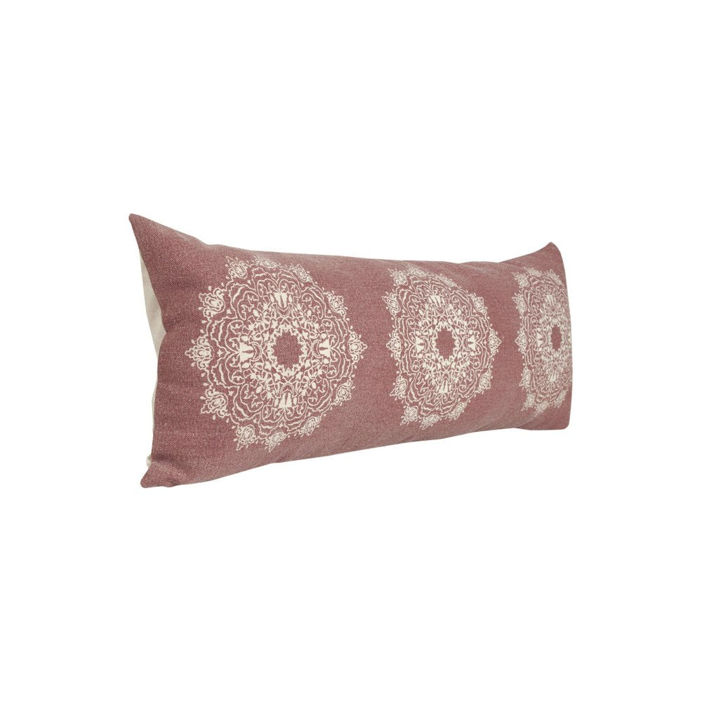 14" X 36" Dusty Rose And White Lumbar Medallion Cotton Throw Pillow Cover