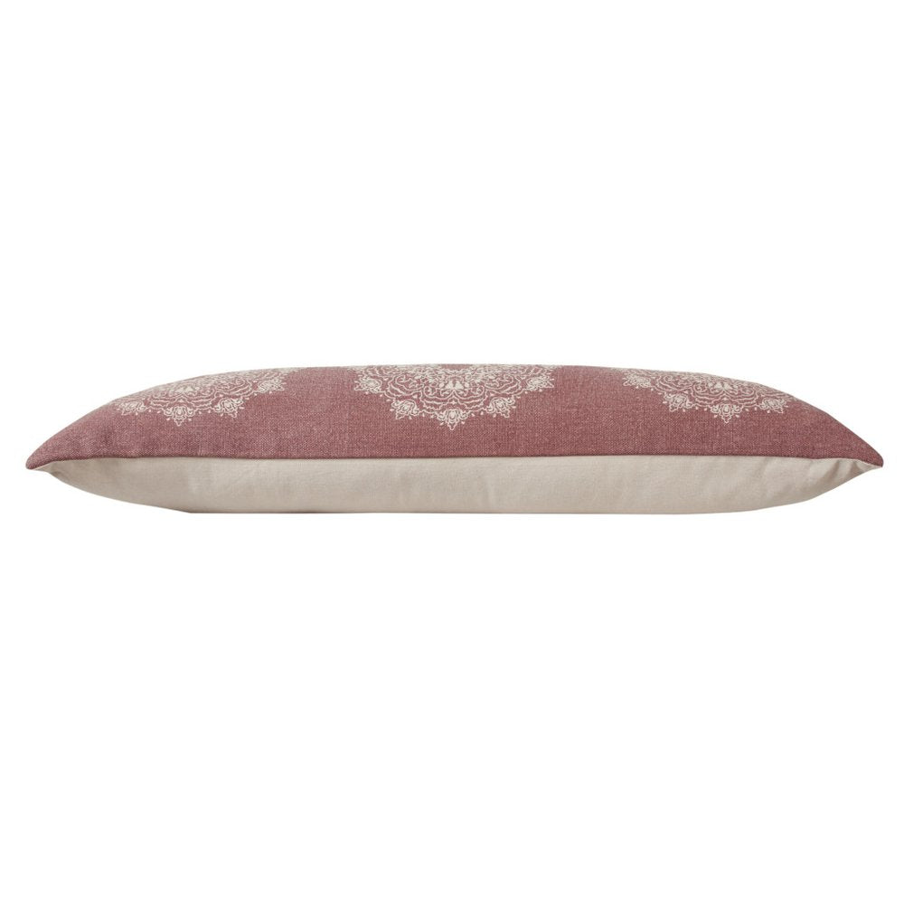 14" X 36" Dusty Rose And White Lumbar Medallion Cotton Throw Pillow Cover