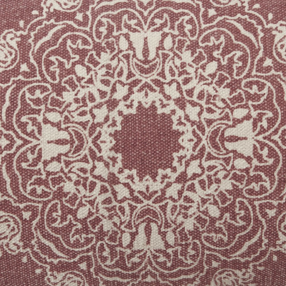 14" X 36" Dusty Rose And White Lumbar Medallion Cotton Throw Pillow Cover