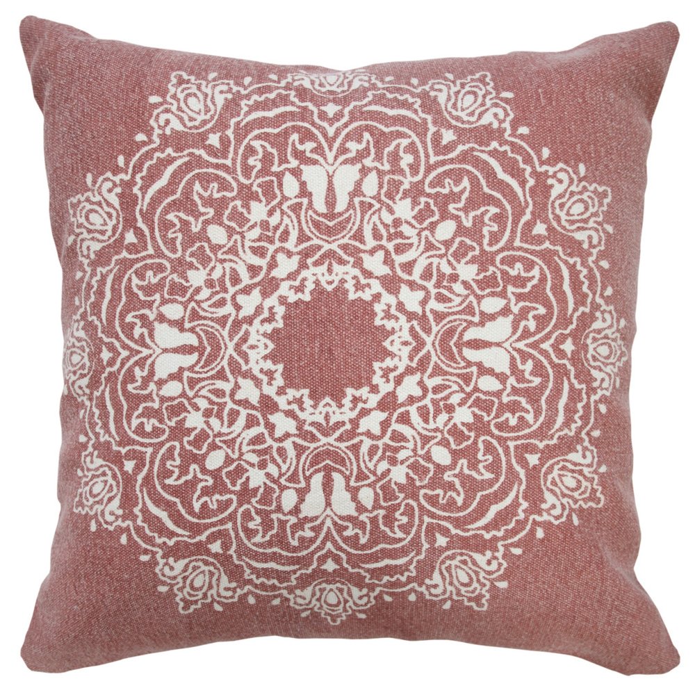 20" Dusty Rose And White Medallion Cotton Throw Pillow Cover